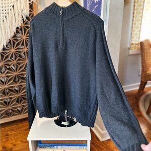 Eddie Bauer 100% Marino Wool Black Quarter Zip Sweater